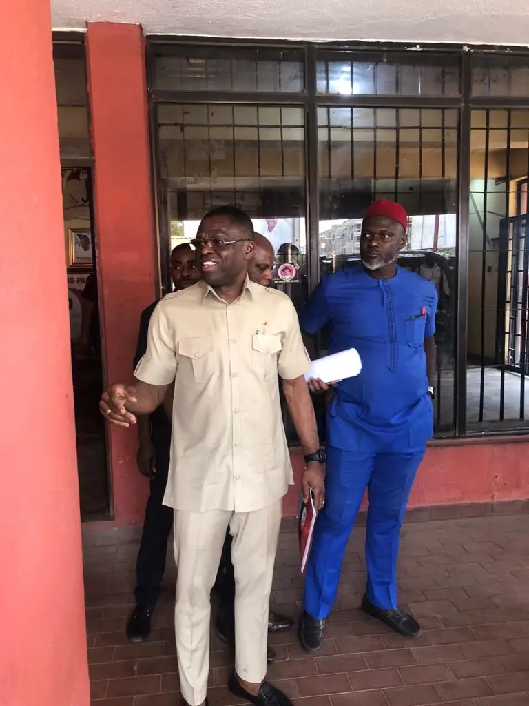 Edo Deputy Gov, Philip Shaibu Storms PDP Hqtrs, Demands Certificate Of Return For Primary Election (Photos)